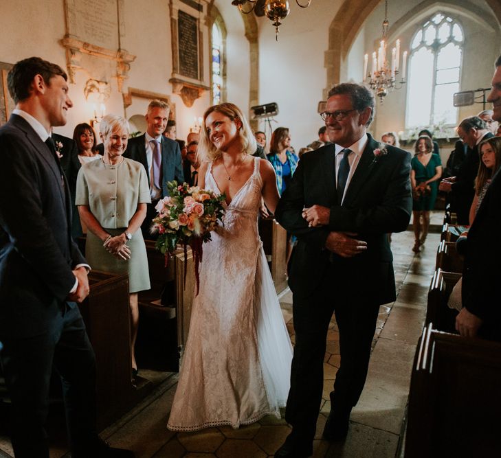 Church Ceremony | Bespoke Wedding Dress by Adam Dixon Made Using Material from Mothers Vintage Bridal Gown | Lucy Turnbull Photography