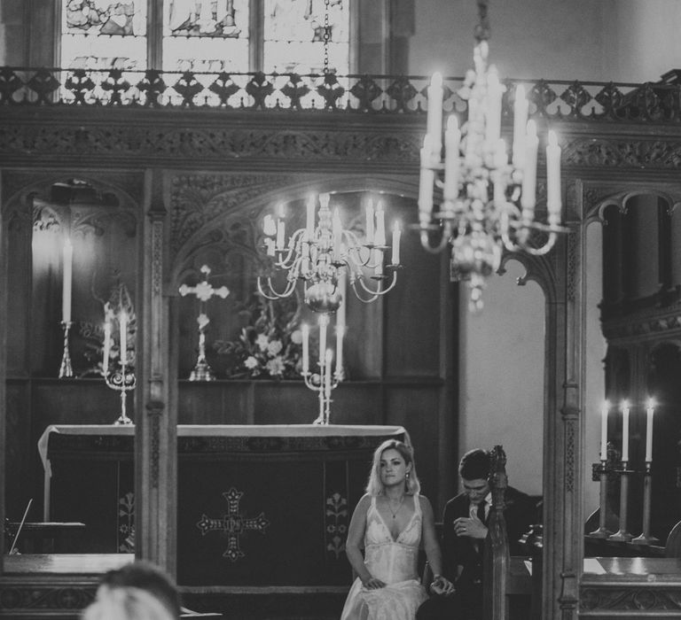 Church Ceremony | Bespoke Wedding Dress by Adam Dixon Made Using Material from Mothers Vintage Bridal Gown | Lucy Turnbull Photography