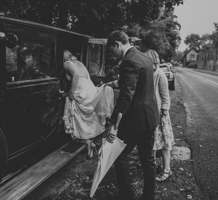 Wedding Car | Bespoke Wedding Dress by Adam Dixon Made Using Material from Mothers Vintage Bridal Gown | Lucy Turnbull Photography