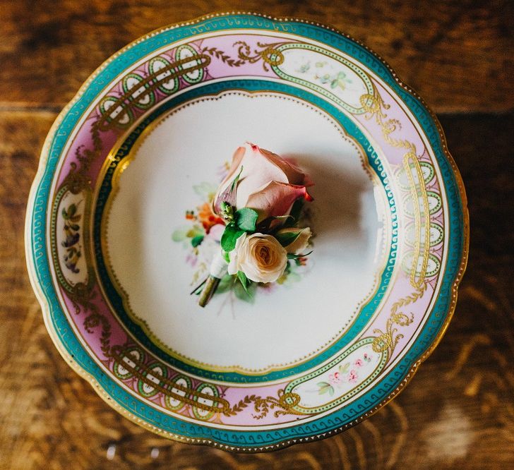 Blush Rose Buttonhole | Coral & Green Wedding at The Italian Villa in Poole, Dorset with Japanese Gardens | Peppermint Love Photography | Wedding Memories Film