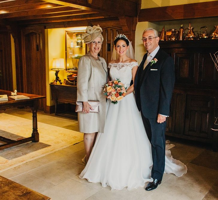 Bride in Suzanne Neville Heather Wedding Dress | Coral & Green Wedding at The Italian Villa in Poole, Dorset with Japanese Gardens | Peppermint Love Photography | Wedding Memories Film