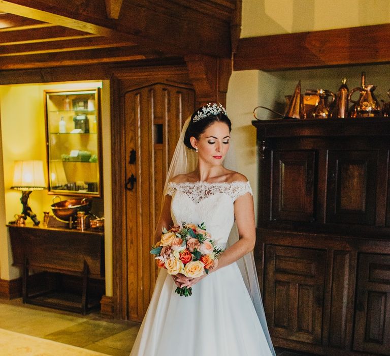 Bride in Suzanne Neville Heather Wedding Dress | Coral & Green Wedding at The Italian Villa in Poole, Dorset with Japanese Gardens | Peppermint Love Photography | Wedding Memories Film