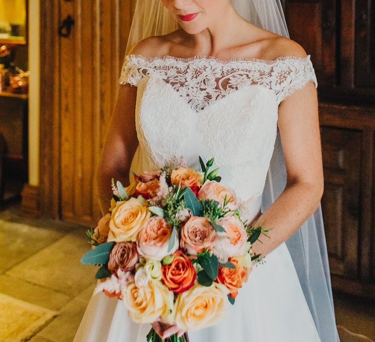 Bride in Suzanne Neville Heather Wedding Dress | Coral & Green Wedding at The Italian Villa in Poole, Dorset with Japanese Gardens | Peppermint Love Photography | Wedding Memories Film