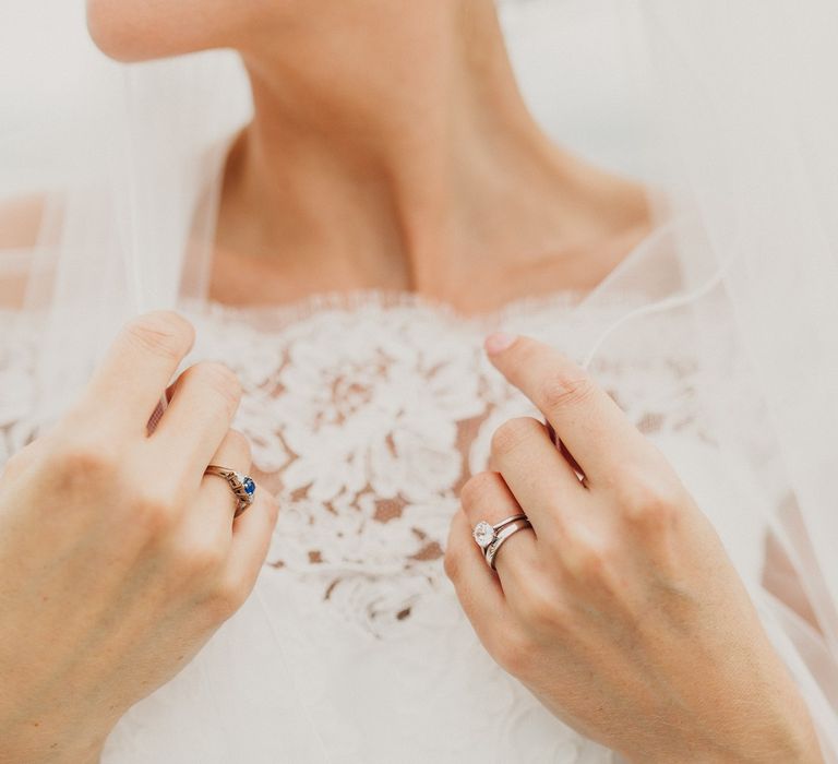 Bride in Suzanne Neville Heather Wedding Dress | Coral & Green Wedding at The Italian Villa in Poole, Dorset with Japanese Gardens | Peppermint Love Photography | Wedding Memories Film