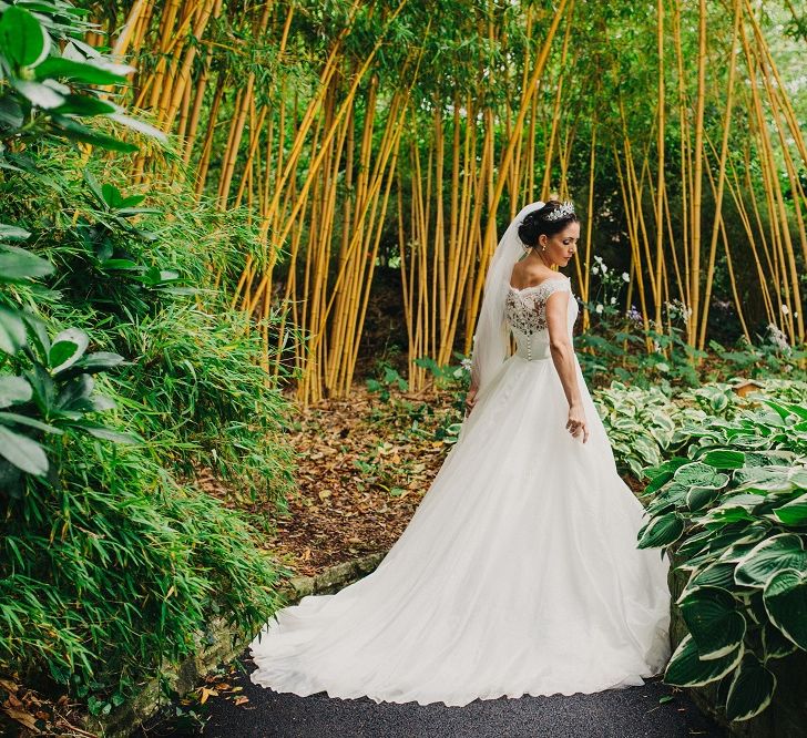 Bride in Suzanne Neville Heather Wedding Dress | Coral & Green Wedding at The Italian Villa in Poole, Dorset with Japanese Gardens | Peppermint Love Photography | Wedding Memories Film