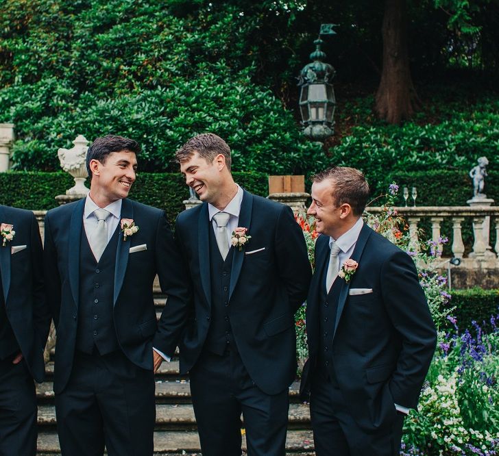 Groomsmen in Tuxedos | Coral & Green Wedding at The Italian Villa in Poole, Dorset with Japanese Gardens | Peppermint Love Photography | Wedding Memories Film