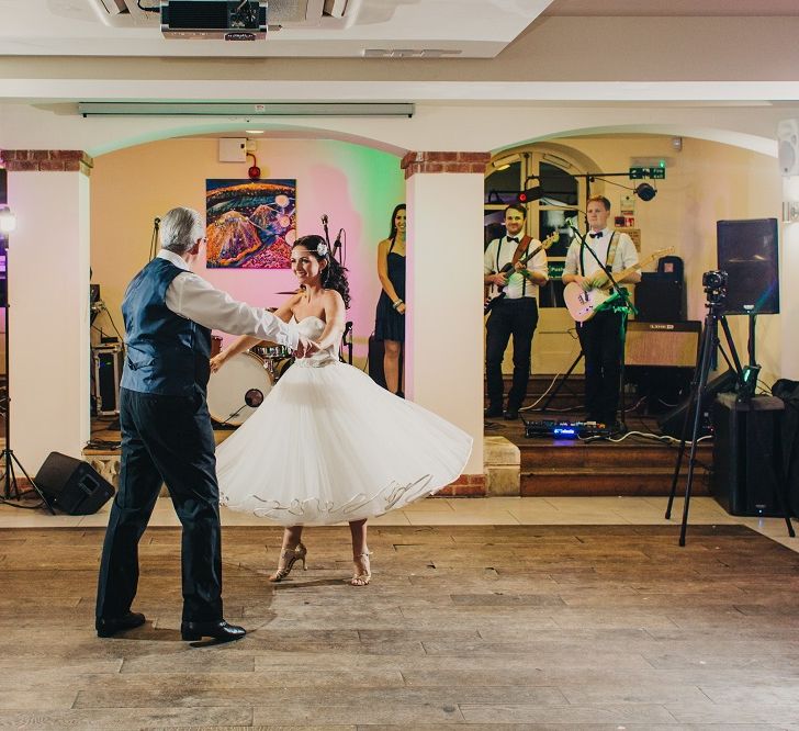 First Dance | Bride in Justin Alexander 8800 Wedding Dress | Groom in Tuxedo | Coral & Green Wedding at The Italian Villa in Poole, Dorset with Japanese Gardens | Peppermint Love Photography | Wedding Memories Film