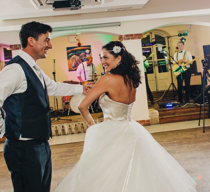 First Dance | Bride in Justin Alexander 8800 Wedding Dress | Groom in Tuxedo | Coral & Green Wedding at The Italian Villa in Poole, Dorset with Japanese Gardens | Peppermint Love Photography | Wedding Memories Film