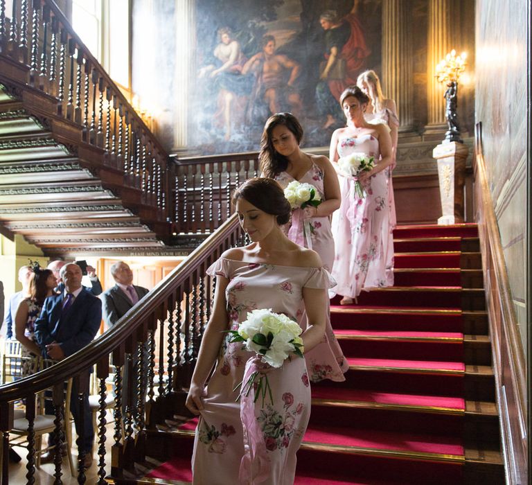 Bridesmaids Entrance in Bespoke Pink Floral ASOS Dresses