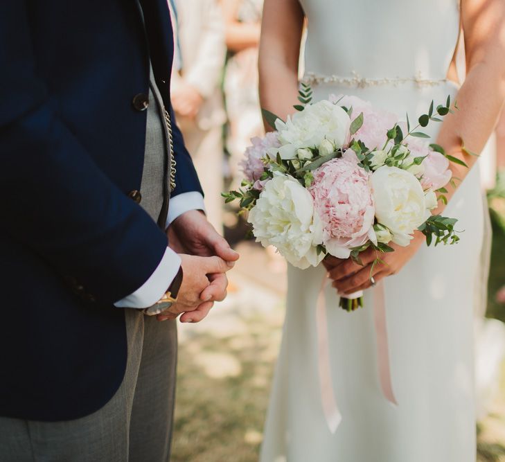 Pink & White Peony Bouquet | Outdoor Italian Wedding Ceremony at Borgo Petrognano Planned by Tuscan Wedding Planners| Frances Sales Photography