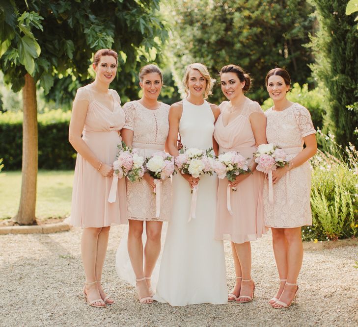 Bridesmaids in Pink ASOS Dresses | Bride in Sarah Seven Orleans Gown | Frances Sales Photography