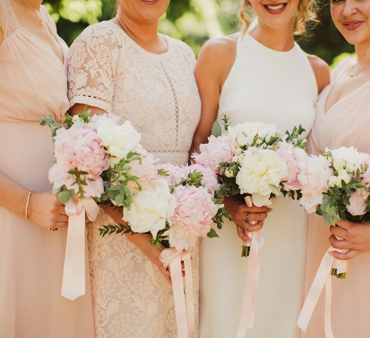 Pink & White Peony Bouquet with Ribbon | Frances Sales Photography