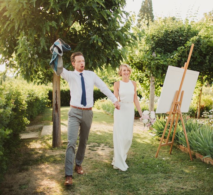 Bride in Sarah Seven Orleans Gown | Groom in Grey & Navy Suit | Frances Sales Photography