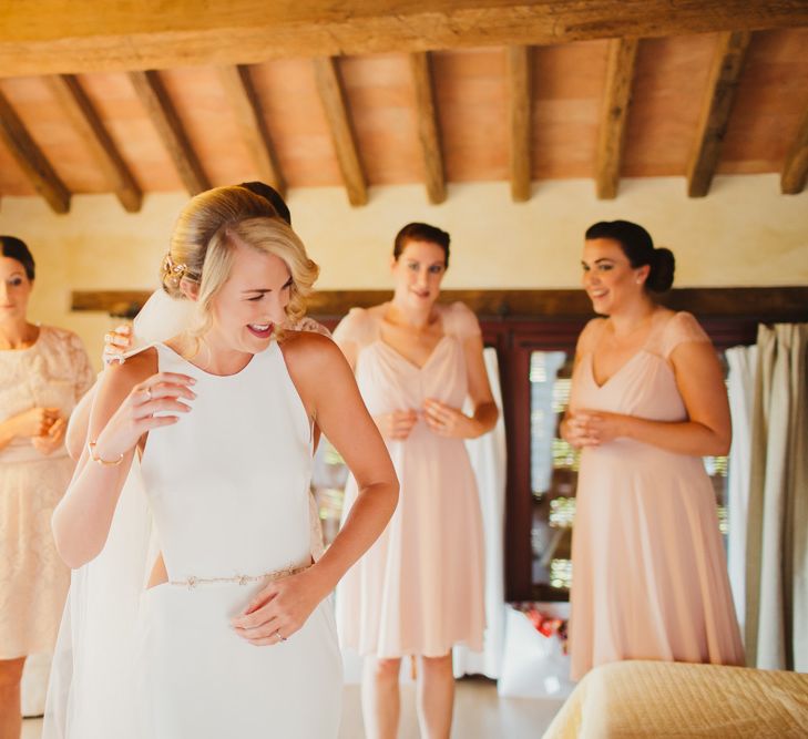 Bridal Preparations | Bride in Orleans Sarah Seven Gown | Bridesmaids in Pink ASOS Dresses | Frances Sales Photography