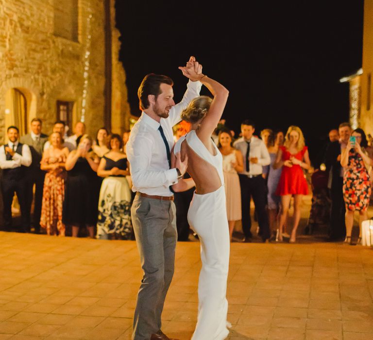 First Dance | Bride in Backless 'Orleans' Sarah Seven Wedding Dress | Frances Sales Photography