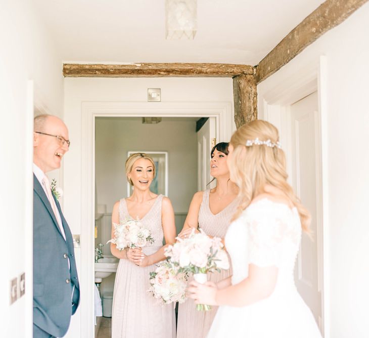 Bride In Bardot Neck Gown By Charlotte Balbier | Rustic Pastel Wedding At Blake Hall | Images By Matt Ethan Photography