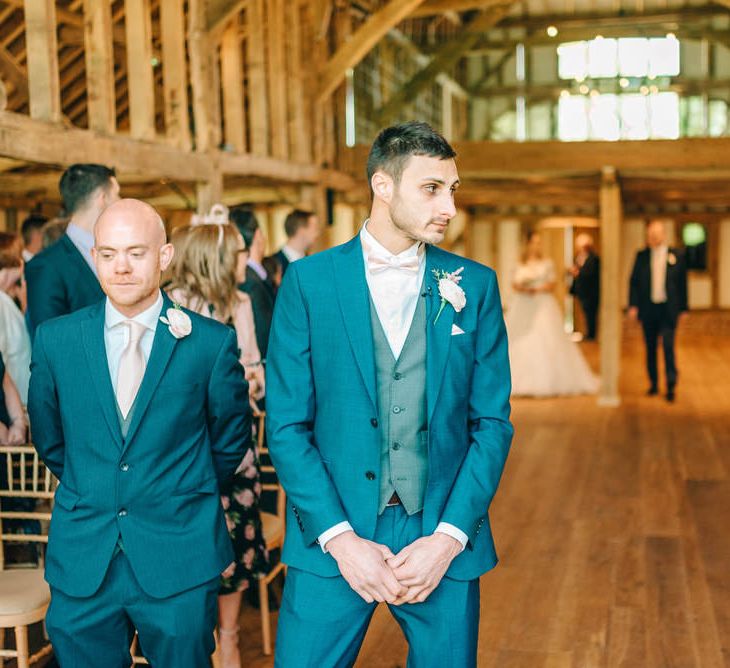 Bride In Bardot Neck Gown By Charlotte Balbier | Rustic Pastel Wedding At Blake Hall | Images By Matt Ethan Photography