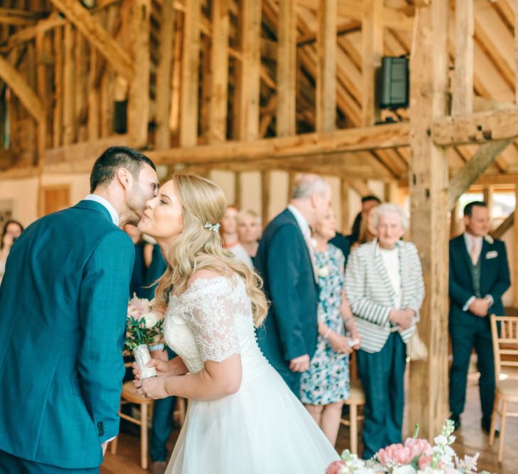 Bride In Bardot Neck Gown By Charlotte Balbier | Rustic Pastel Wedding At Blake Hall | Images By Matt Ethan Photography