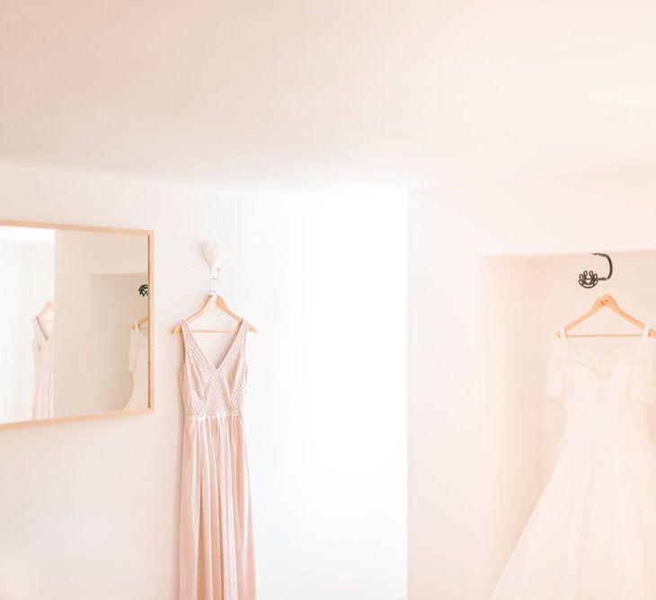 Bride In Bardot Neck Gown By Charlotte Balbier | Rustic Pastel Wedding At Blake Hall | Images By Matt Ethan Photography