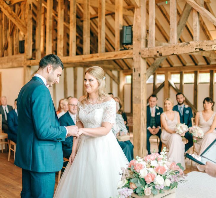 Bride In Bardot Neck Gown By Charlotte Balbier | Rustic Pastel Wedding At Blake Hall | Images By Matt Ethan Photography