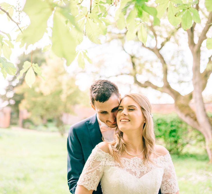 Bride In Bardot Neck Gown By Charlotte Balbier | Rustic Pastel Wedding At Blake Hall | Images By Matt Ethan Photography