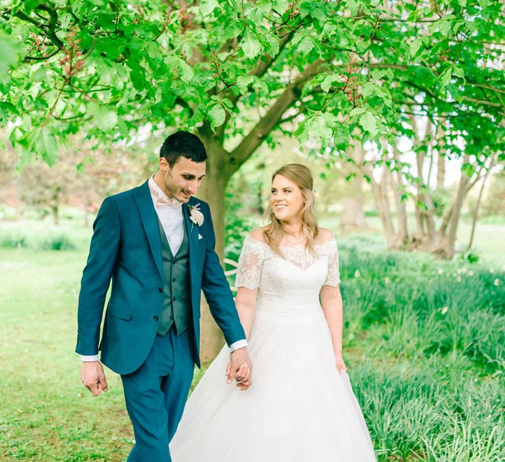 Bride In Bardot Neck Gown By Charlotte Balbier | Rustic Pastel Wedding At Blake Hall | Images By Matt Ethan Photography