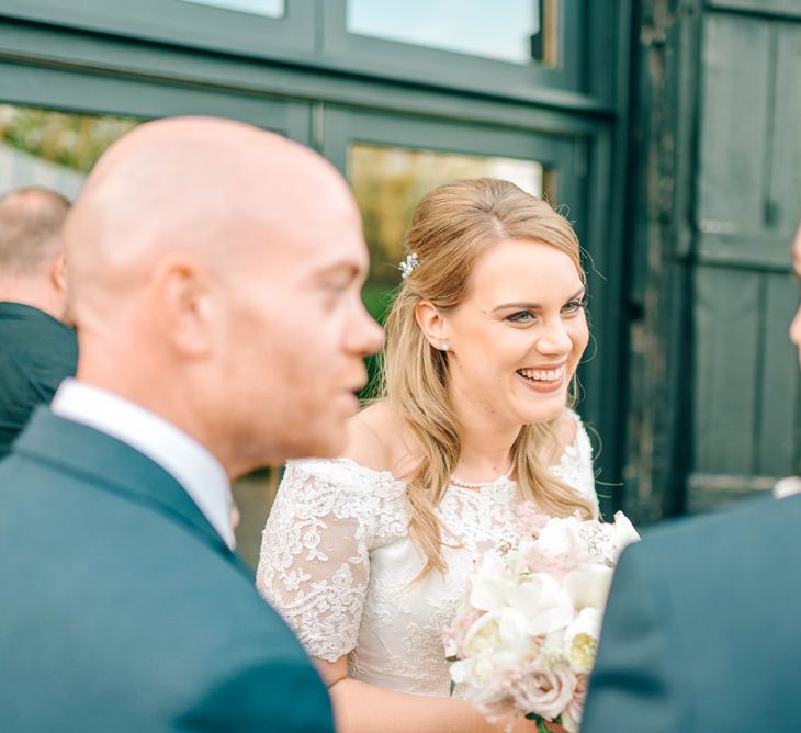 Bride In Bardot Neck Gown By Charlotte Balbier | Rustic Pastel Wedding At Blake Hall | Images By Matt Ethan Photography