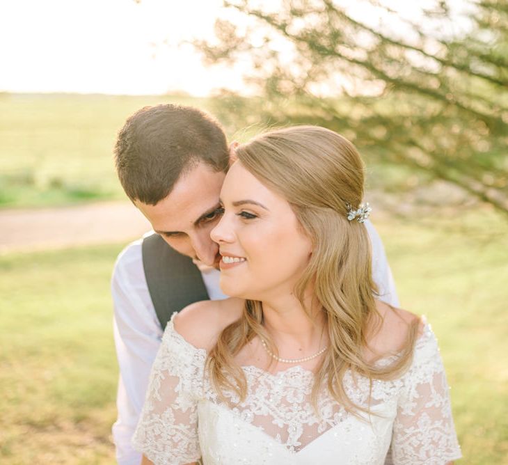 Bride In Bardot Neck Gown By Charlotte Balbier | Rustic Pastel Wedding At Blake Hall | Images By Matt Ethan Photography