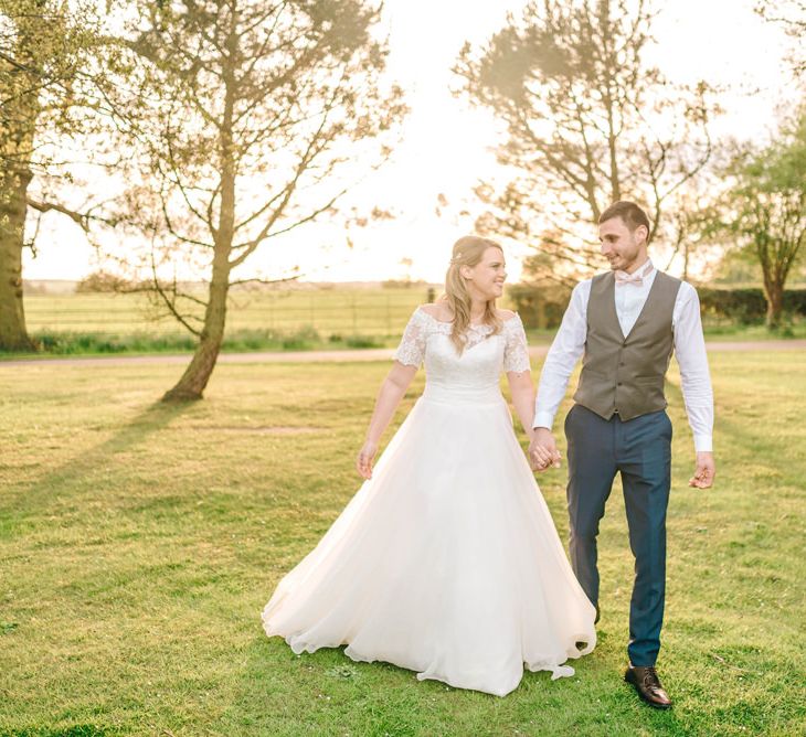 Bride In Bardot Neck Gown By Charlotte Balbier | Rustic Pastel Wedding At Blake Hall | Images By Matt Ethan Photography