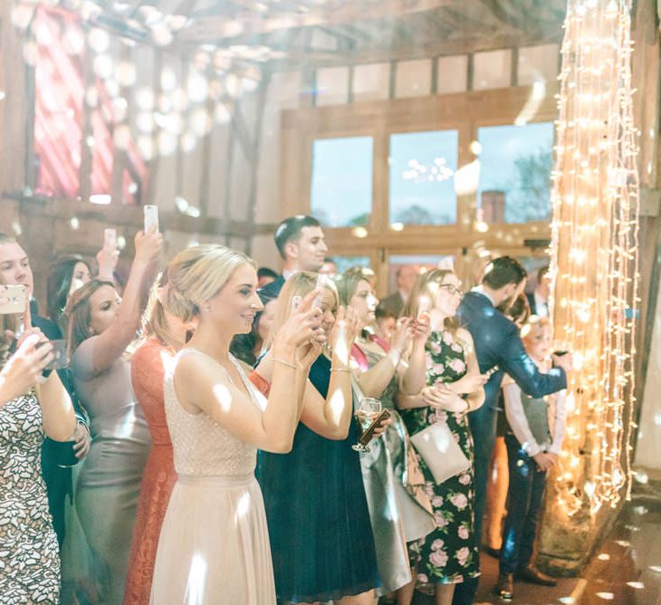 Bride In Bardot Neck Gown By Charlotte Balbier | Rustic Pastel Wedding At Blake Hall | Images By Matt Ethan Photography