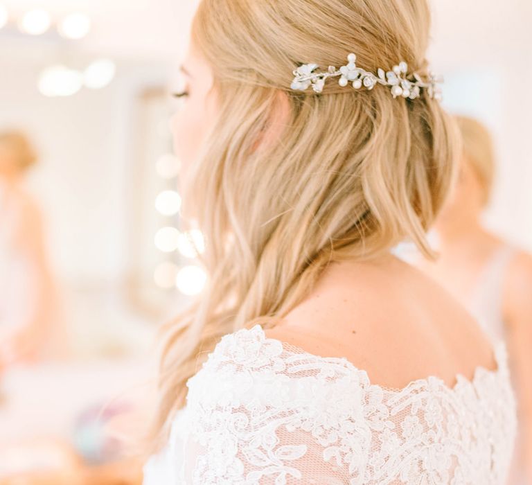 Bride In Bardot Neck Gown By Charlotte Balbier | Rustic Pastel Wedding At Blake Hall | Images By Matt Ethan Photography