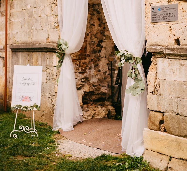 Tulle Curtain with Eucalyptus Tie Backs