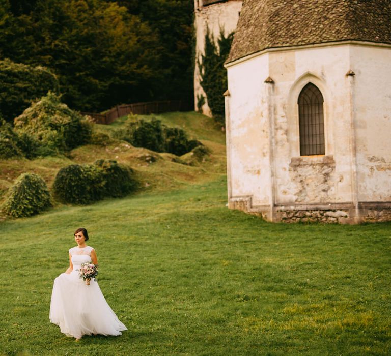 Bride at an Ruin Monastery Žiče Charterhouse in Slovenia