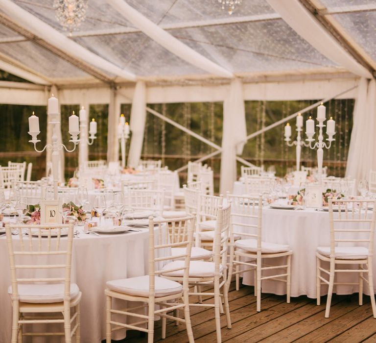 White Candelabra & Blush Pink Flower Wedding Reception