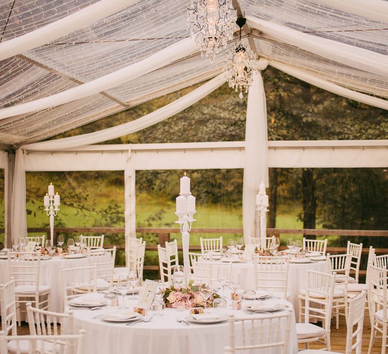 White Candelabra & Blush Pink Flower Wedding Reception