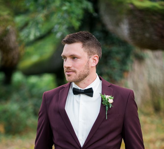 Groom in Burgundy Suit | Kathy Silke Photography