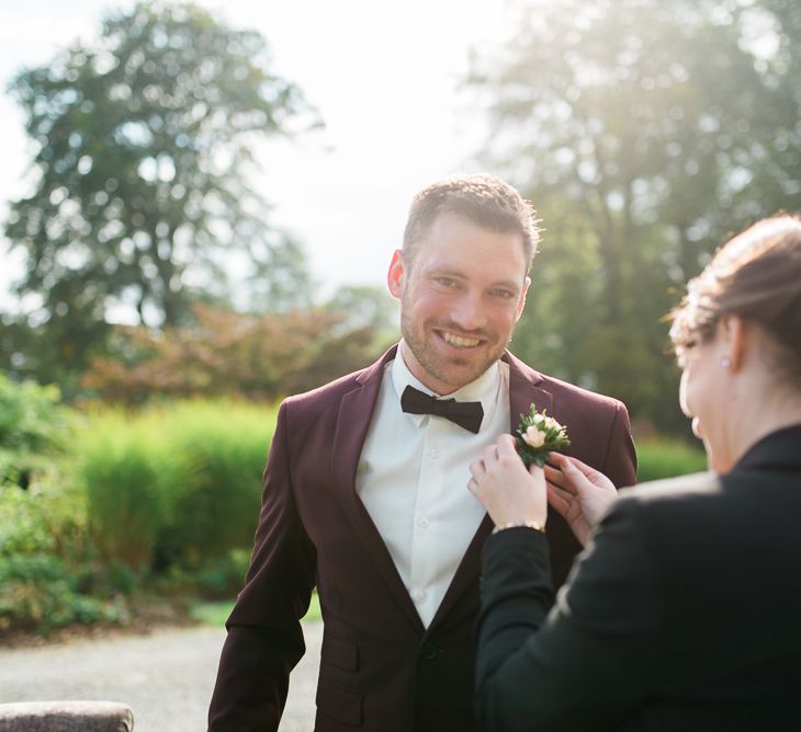 Groom in Burgundy Suit | Kathy Silke Photography