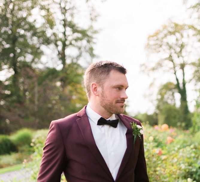 Groom in Burgundy Suit | Kathy Silke Photography