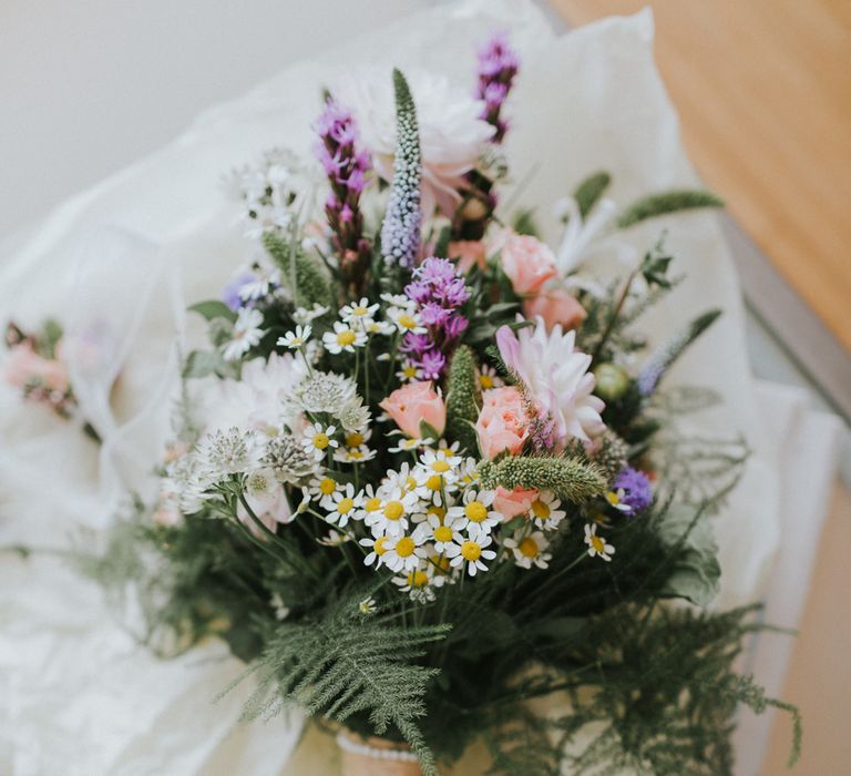 Bridal Posy With Daisies And Foliage