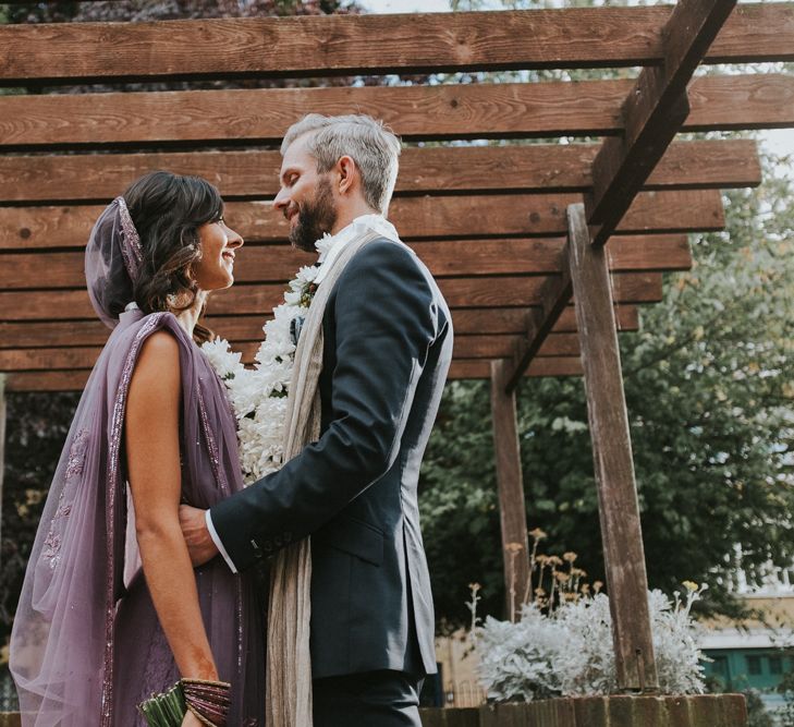 Bride In Lavender Sari & Groom In Reiss Suit