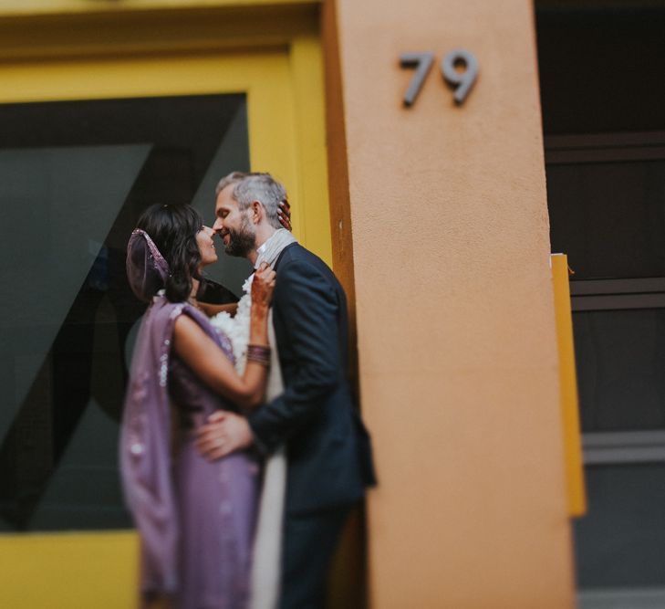 Bride In Lavender Sari & Groom In Reiss Suit