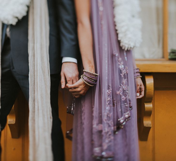 Bride In Lavender Sari & Groom In Reiss Suit