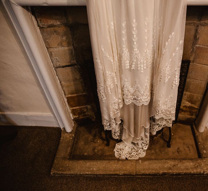 Claire Pettibone Wedding Dress | Lilac & Navy Rustic Wedding at Stone Barn, Cotswolds | Frankee Victoria Photography