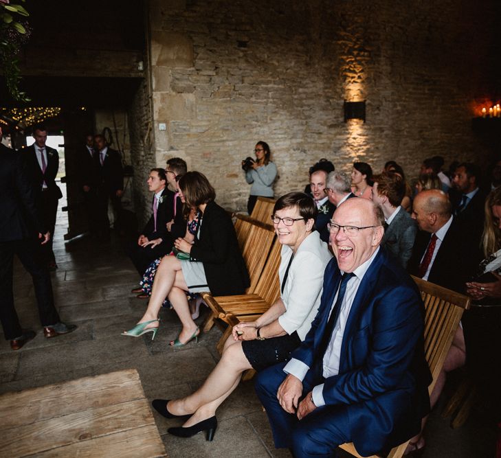 Wedding Ceremony | Wedding Guests | Lilac & Navy Rustic Wedding at Stone Barn, Cotswolds | Frankee Victoria Photography