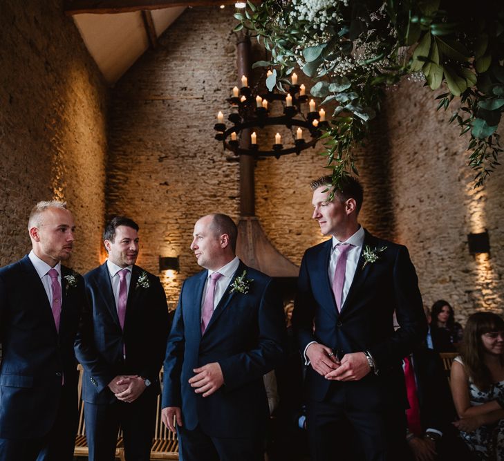 Wedding Ceremony | Groomsmen in Navy Suits | Lilac & Navy Rustic Wedding at Stone Barn, Cotswolds | Frankee Victoria Photography