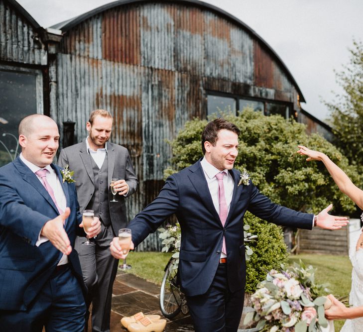 Wedding Guests | Bride in Lace Claire Pettibone Gown | Lilac & Navy Rustic Wedding at Stone Barn, Cotswolds | Frankee Victoria Photography