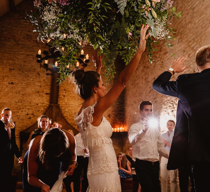 First Dance | Bride in Claire Pettibone Wedding Dress | Groom in Navy Suit | Lilac & Navy Rustic Wedding at Stone Barn, Cotswolds | Frankee Victoria Photography