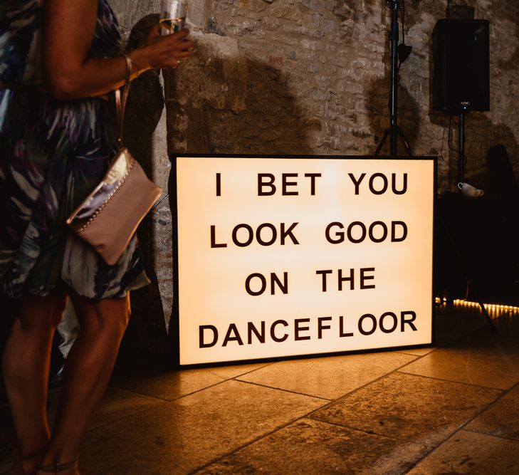 You Look Good on The Dance Floor Giant Light Box Sign | Lilac & Navy Rustic Wedding at Stone Barn, Cotswolds | Frankee Victoria Photography