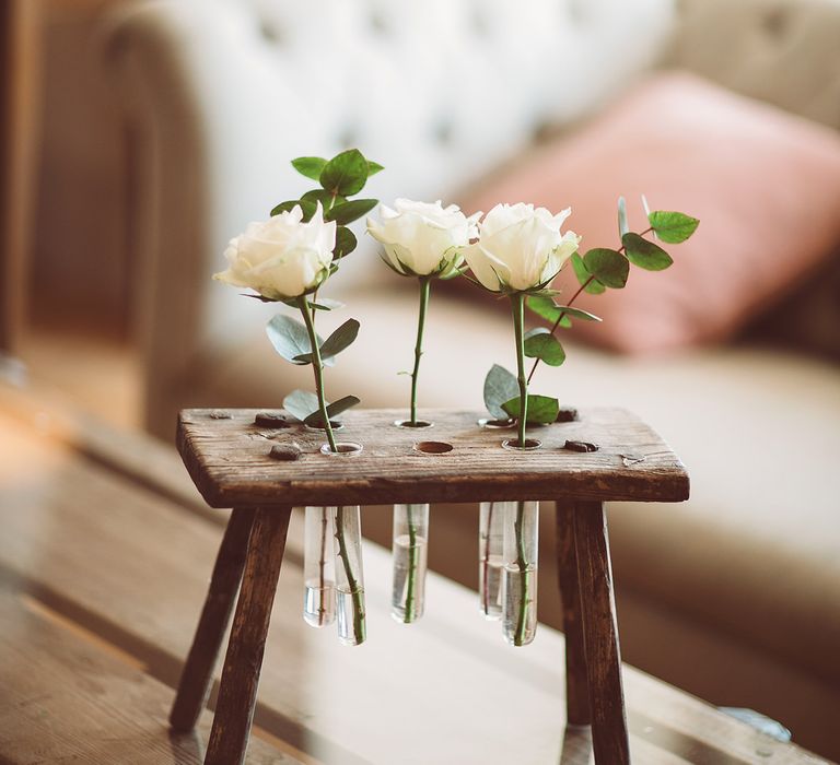 White Flower Stems in Test Tubes | Wedding Decor | Lemonade Pictures