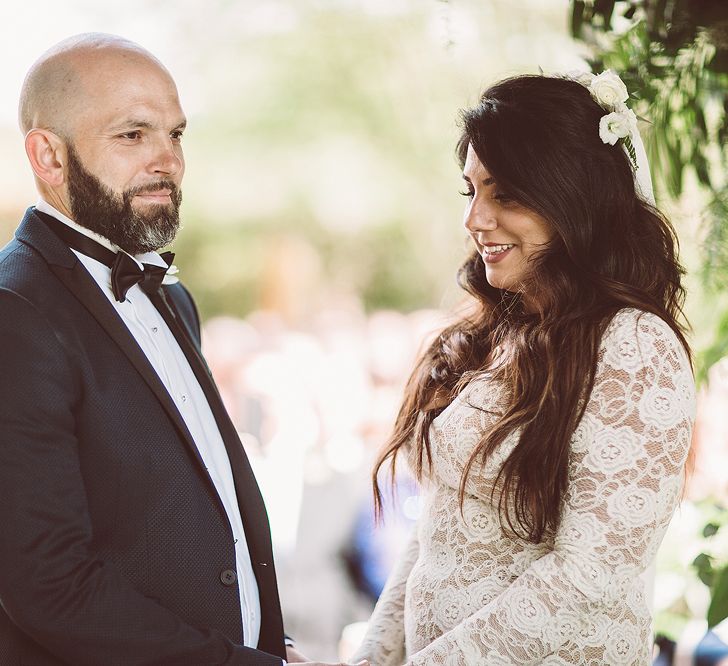 Bride in Grace Loves Lace Wedding Dress | Groom in Tuxedo | Lemonade Pictures